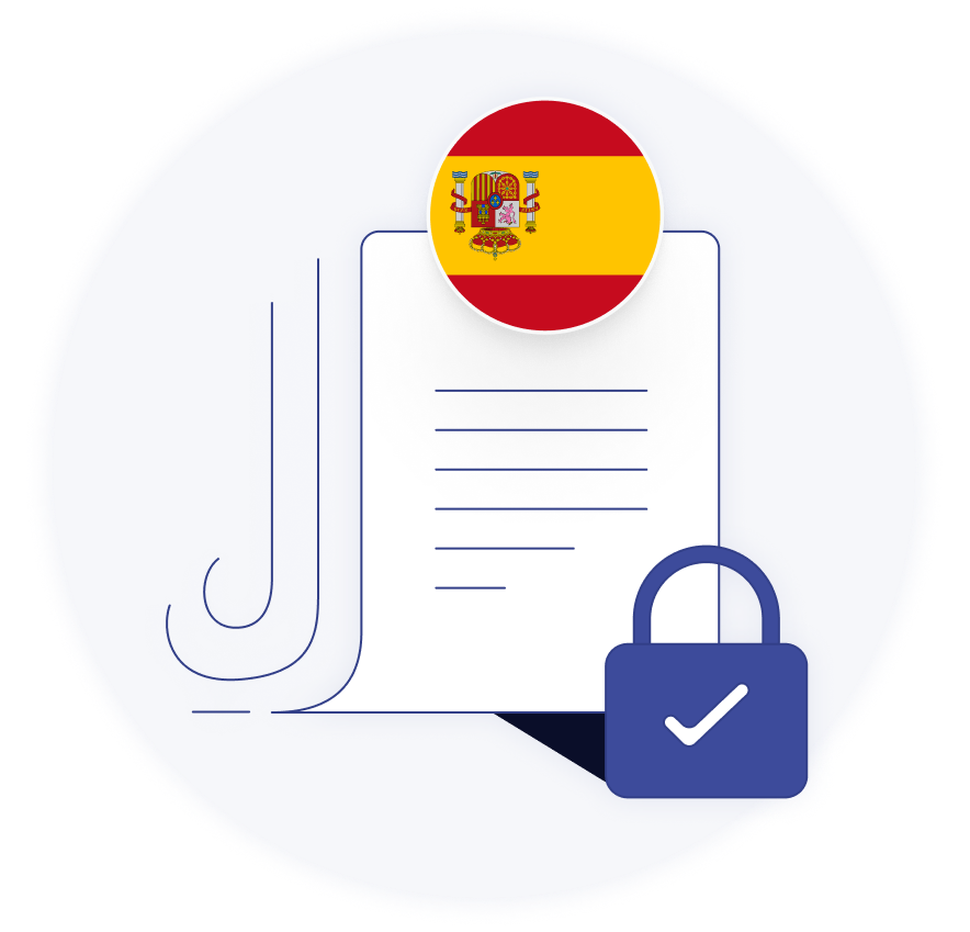 A drawing of a stack of paper with a spanish flag on it, and the title "Paywalls in Spain: Latest updates from the AEPD" accompanied by the label "Industry news"