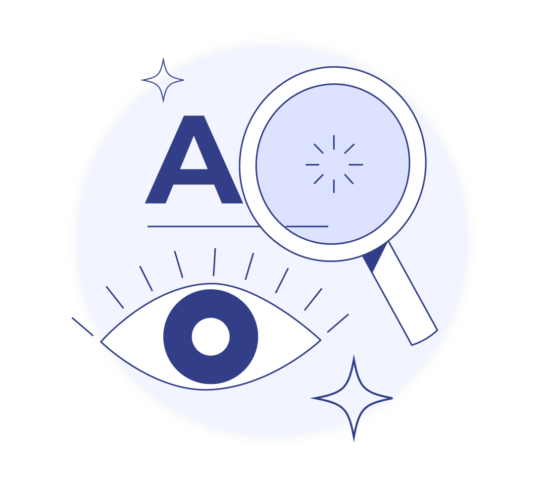 On the left side of the image, the tag "Product" and the title "Web Content Accessibility Guidelines (WCAG) 2.1". On the right side, a drawing of an eye, the letter A and a magnifier to illustrate accesibility