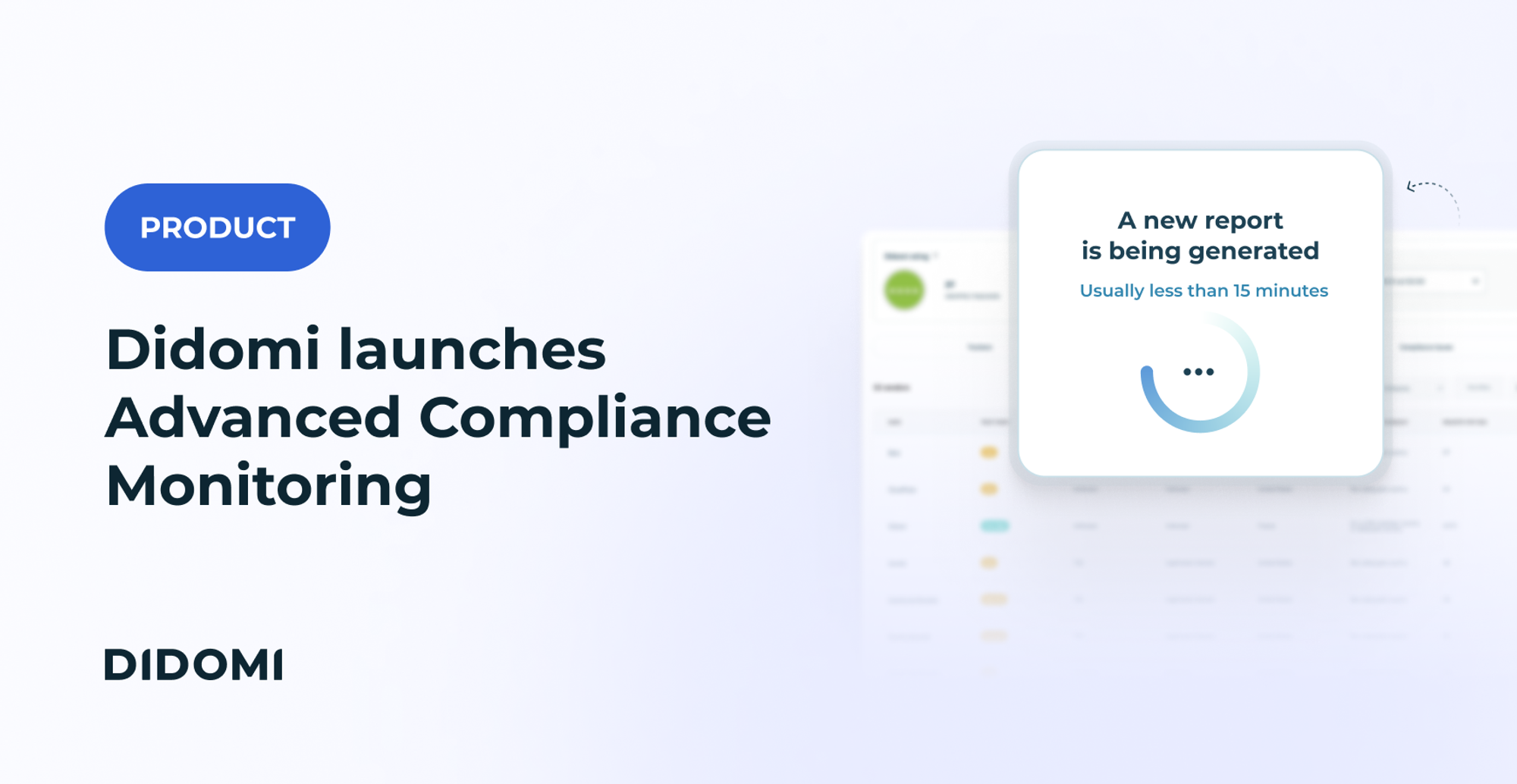 A mockup of Didomi's product with the title "Didomi launches Advanced Compliance Monitoring"